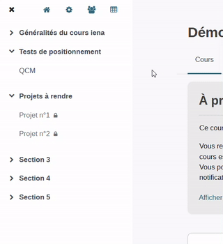 Déplacement d'une activité au sein du panneau latéral de gauche