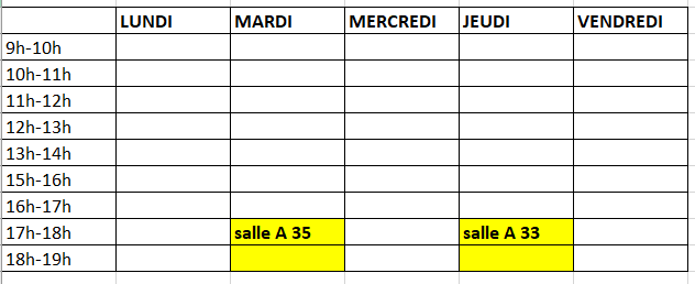 Emploi du temps et salles